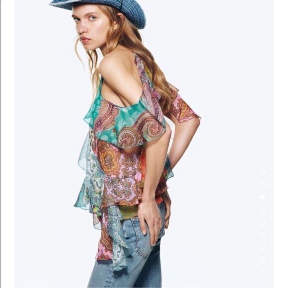 ZARA RUFFLED PATCHWORK TOP - Picture 4 of 9